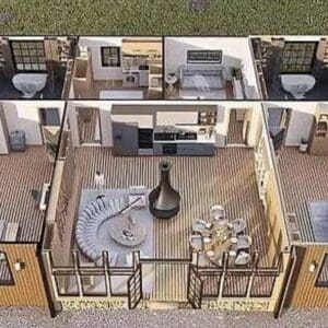 Here's an alt tag for the image: Modern modular home floor plan.