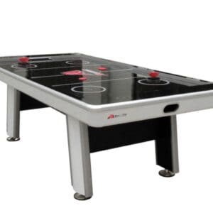 Air hockey table with black surface.