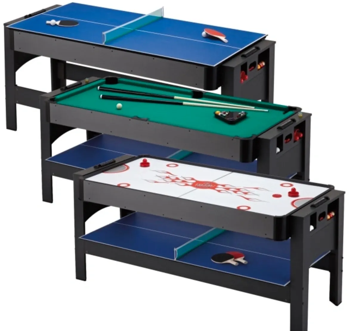 Multi-game table: table tennis, pool, air hockey.